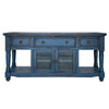 Genie 70 Inch TV Entertainment Console 3 Drawers Mango Wood Dark Blue By Casagear Home BM306860