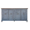 Cip 73 Inch Console Sideboard Pine Wood 4 Doors Ring Handles Deep Blue By Casagear Home BM306949