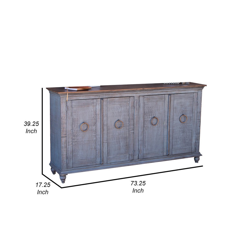 Cip 73 Inch Console Sideboard Pine Wood 4 Doors Ring Handles Deep Blue By Casagear Home BM306949