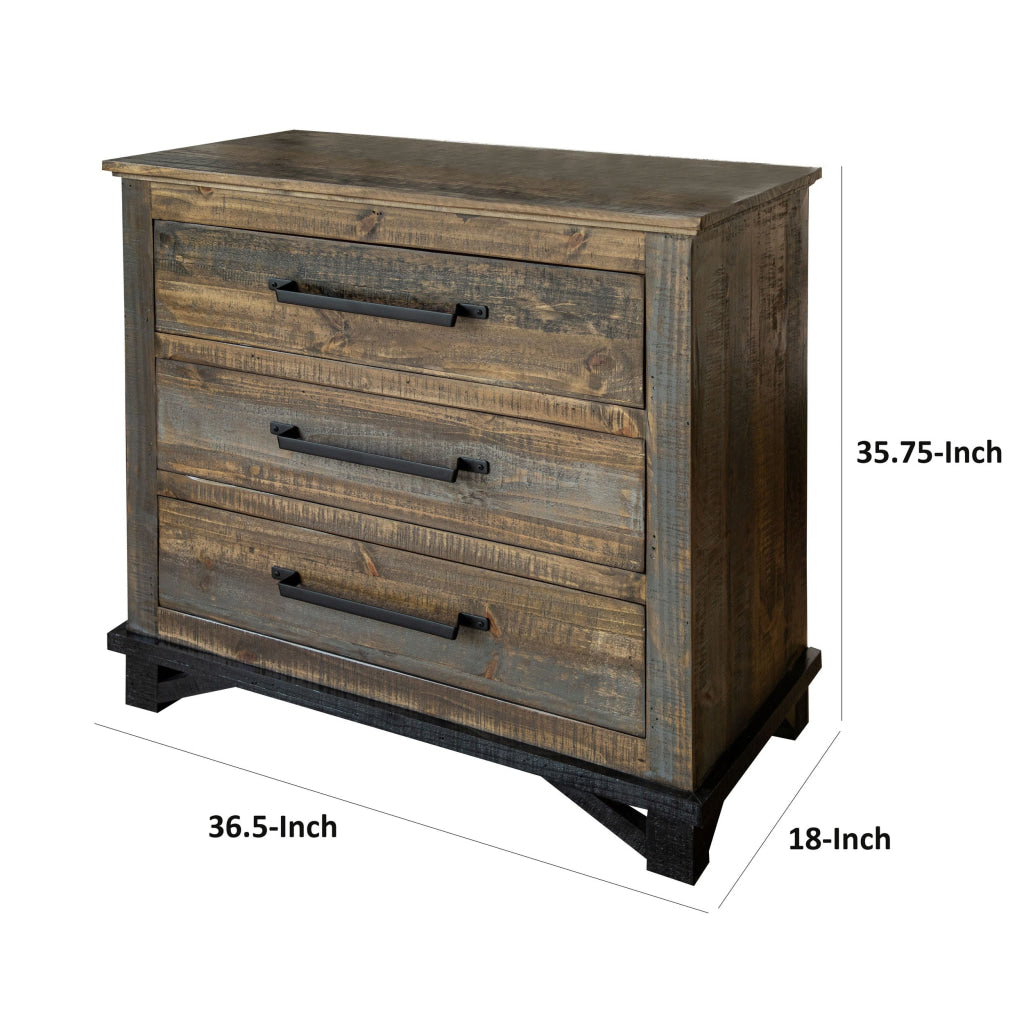 Lint 37 Inch Dresser Chest Pine Wood 3 Gliding Drawers Gray and Brown By Casagear Home BM306991