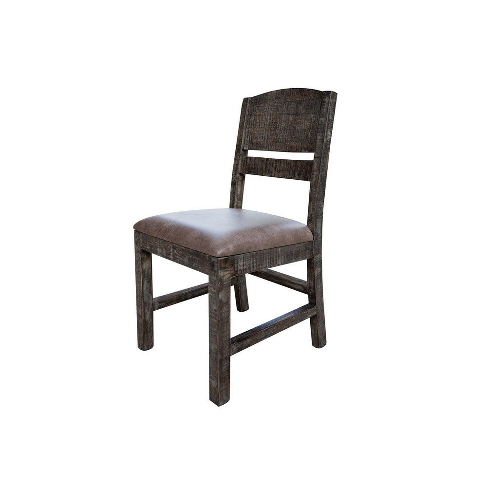 Noa 34 Inch Dining Chair Solid Pine Wood Panel Back Distressed Brown By Casagear Home BM307027