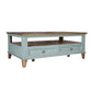 Rozy 50 Inch Coffee Table 4 Drawers Teal Blue Pine Wood Hand Finished By Casagear Home BM307043