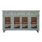 Rozy 70 Inch Console Sideboard Cabinet, 4 Glass Doors, Teal Blue Pine Wood By Casagear Home