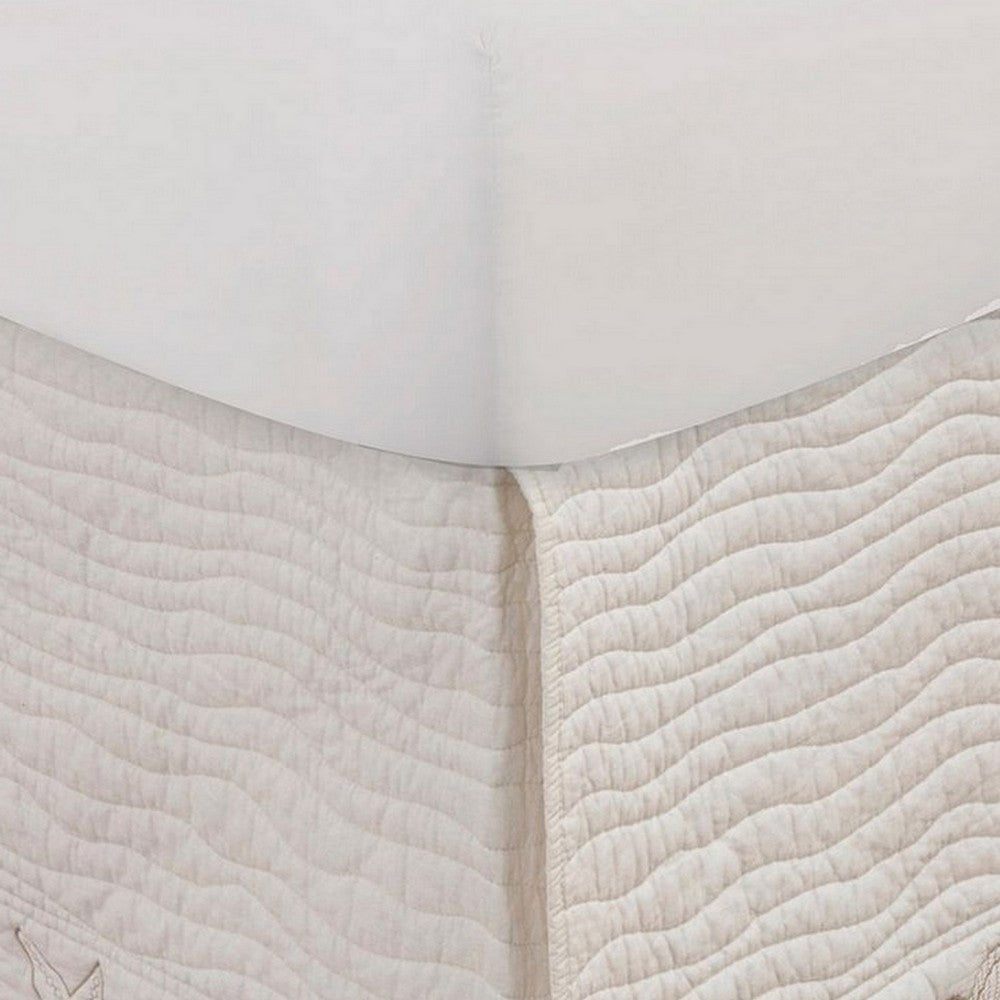 Sima Seashell Full Size Quilted Bed Skirt Cotton Fill Triple Layer Ivory By Casagear Home BM307052