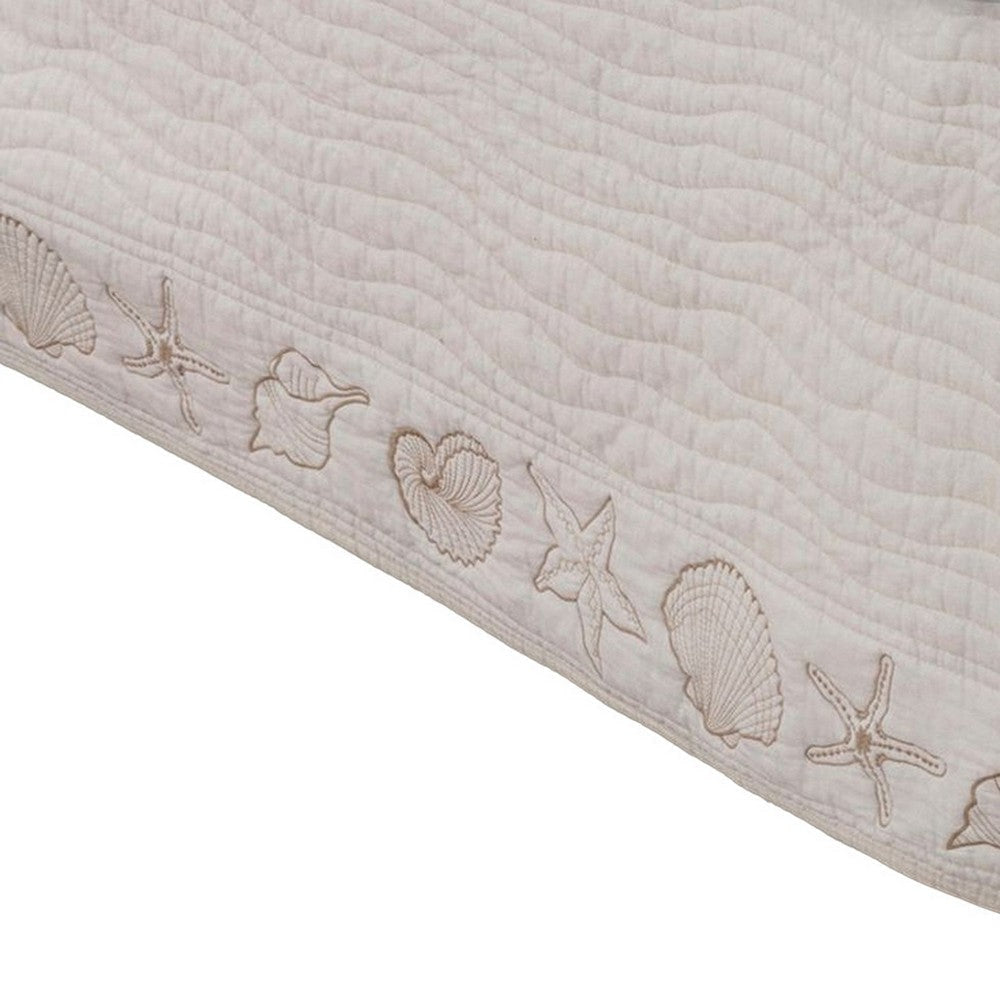 Sima Seashell Full Size Quilted Bed Skirt Cotton Fill Triple Layer Ivory By Casagear Home BM307052