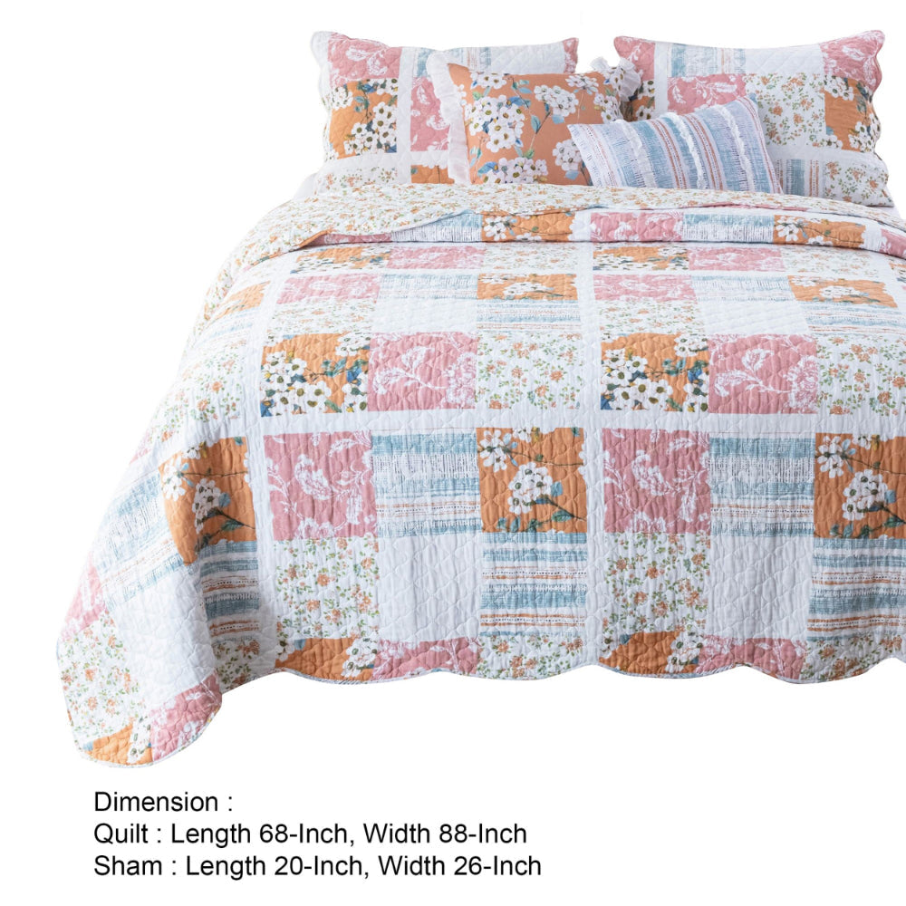 2pc Twin Quilt and Pillow Sham Set Patchwork Multicolor Floral Stripes By Casagear Home BM307055