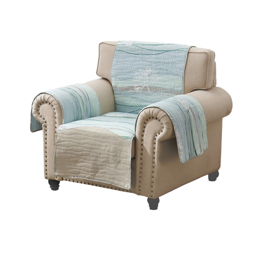 Niha 81 Inch Armchair Cover with Ocean Wave Print and Quilting Multicolor By Casagear Home BM307062