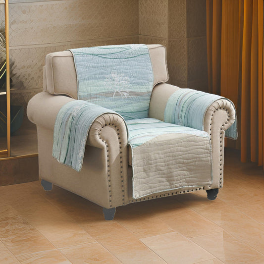 Niha 81 Inch Armchair Cover with Ocean Wave Print and Quilting, Multicolor By Casagear Home