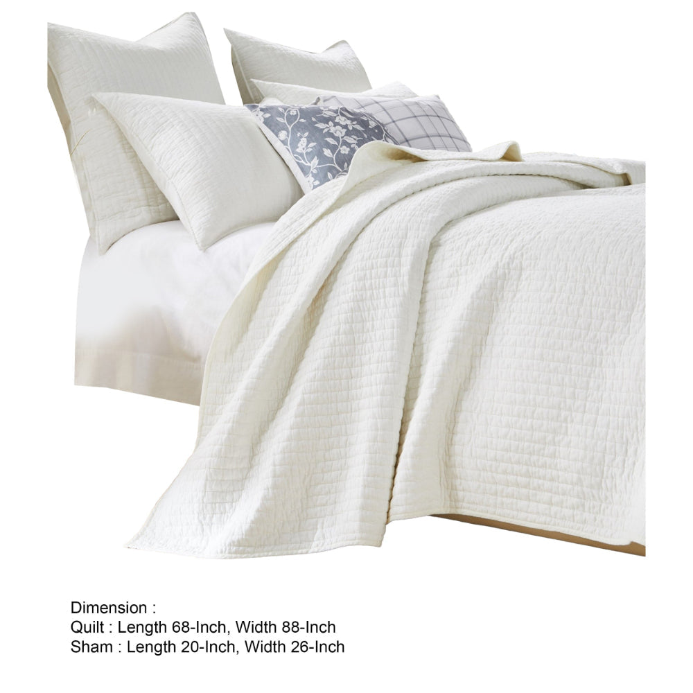 Xumi 2pc Twin Quilt and Pillow Sham Set Channeled Antique White Cotton By Casagear Home BM307065