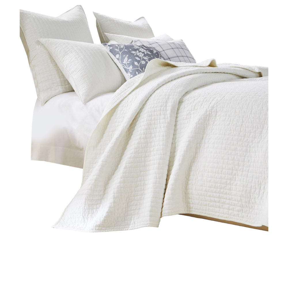 Xumi 2pc Twin Quilt and Pillow Sham Set Channeled Antique White Cotton By Casagear Home BM307065