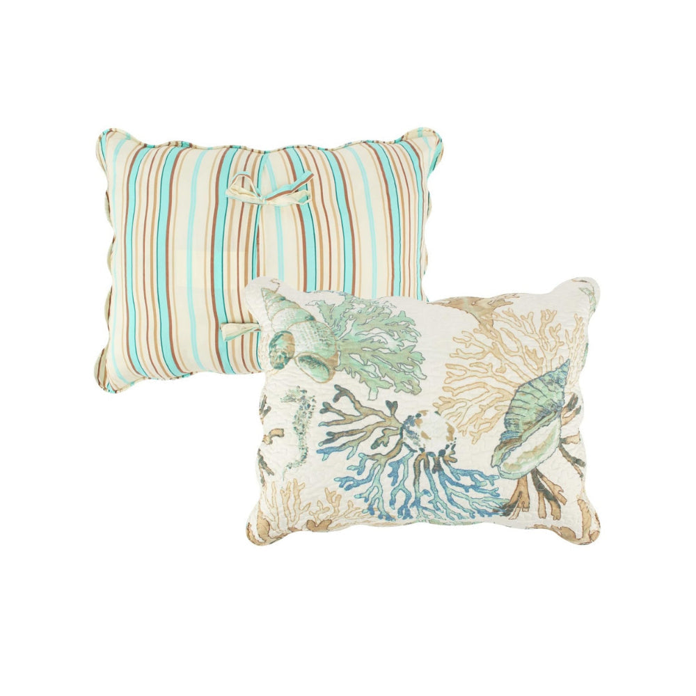 Wade 2pc Twin Quilt and Pillow Sham Set Cotton Fill Coastal Seashell Jade By Casagear Home BM307076