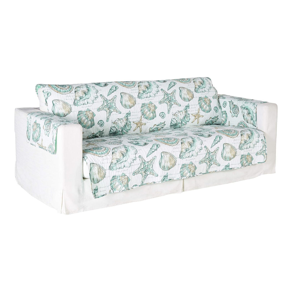 Jiye 127 Inch Wave Quilted Sofa Cover with Seashell Design White Polyester By Casagear Home BM307082