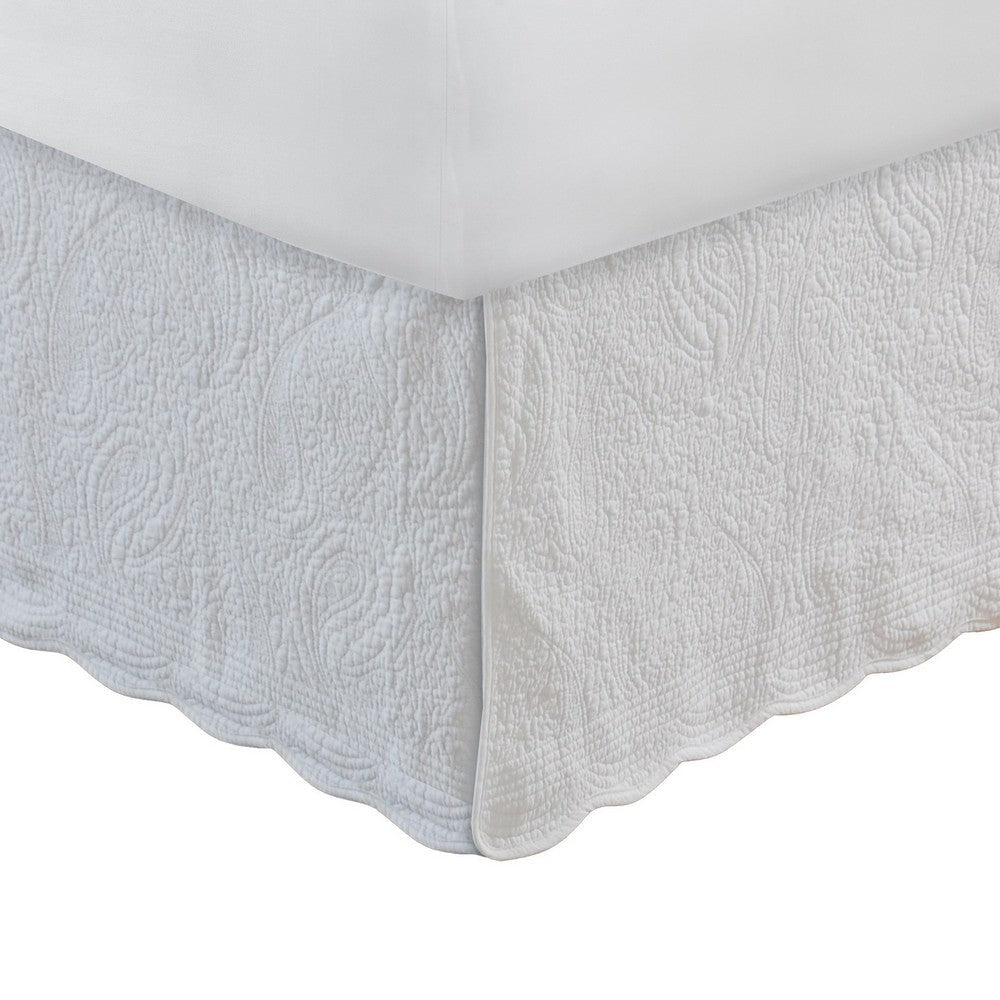 Muka Paisley Quilted King Bed Skirt, Cotton Drop, Polyester Platform, Ivory By Casagear Home