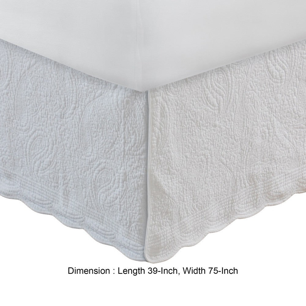 Muka Paisley Quilted Twin Bed Skirt Cotton Drop Polyester Platform Ivory By Casagear Home BM307086