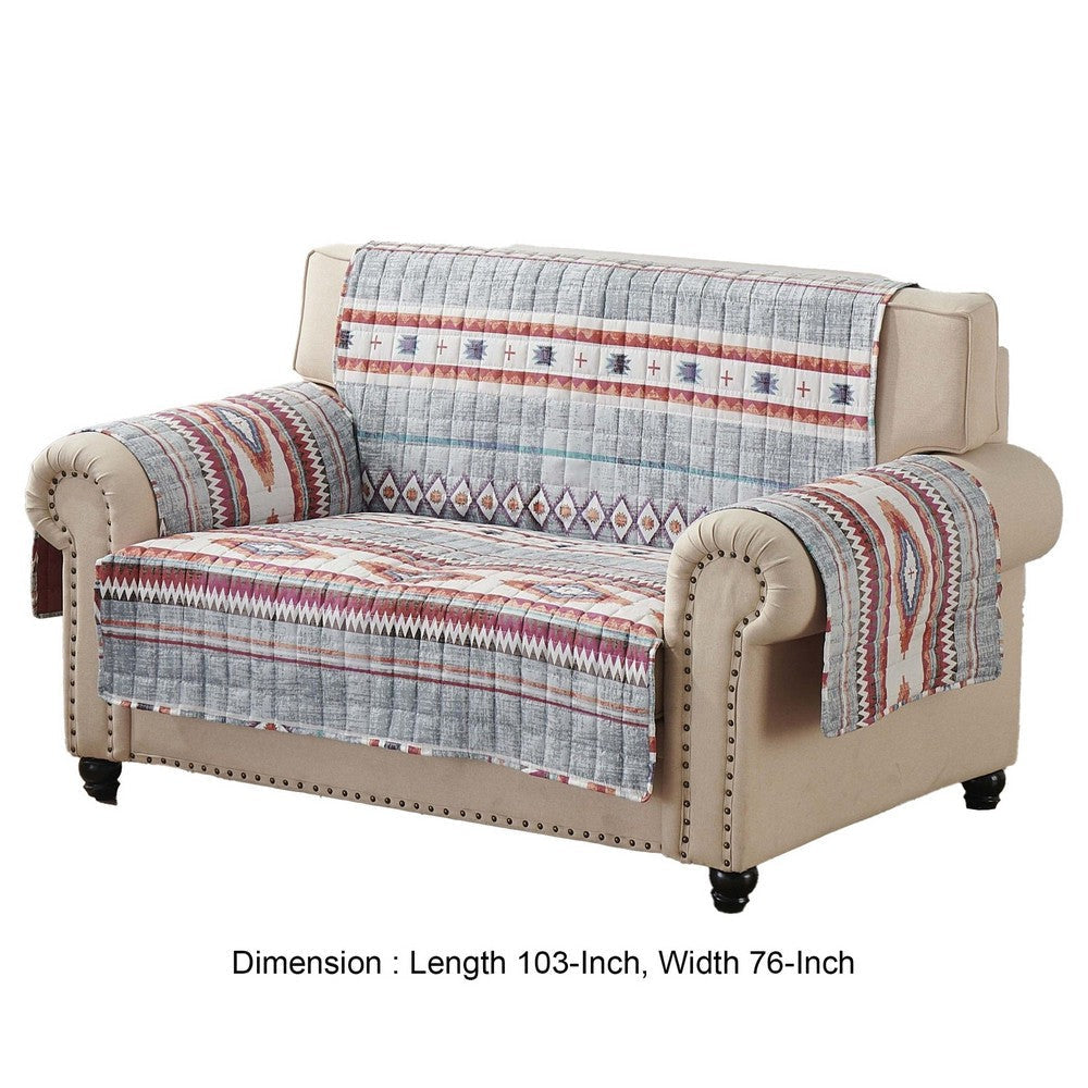 Pimi 103 Inch Loveseat Cover with Multicolor Motif Stone Gray Polyester By Casagear Home BM307088