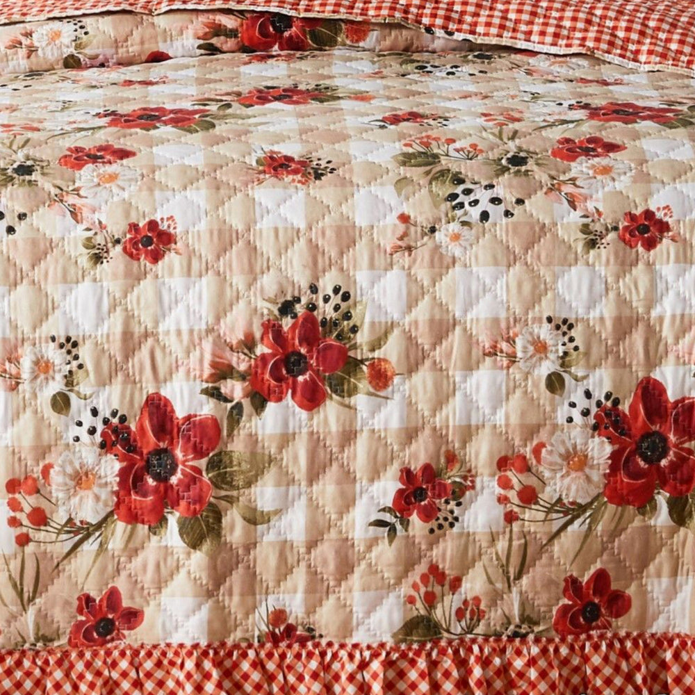 2pc Twin Quilt and Pillow Sham Set Windflowers Ruffle Edge Truffle Brown By Casagear Home BM307090