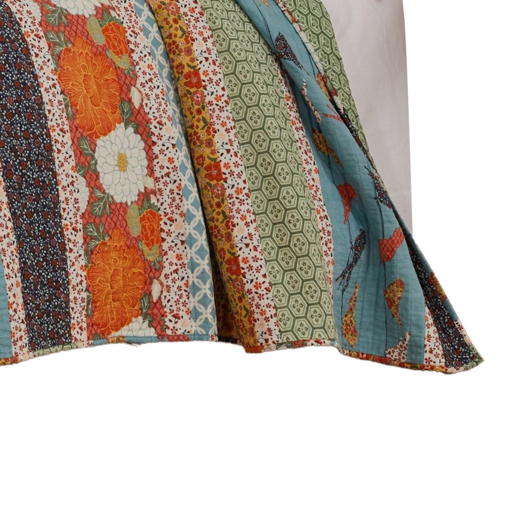 2pc Twin Quilt and Pillow Sham Set Floral and Songbirds Prints Multicolor By Casagear Home BM307092