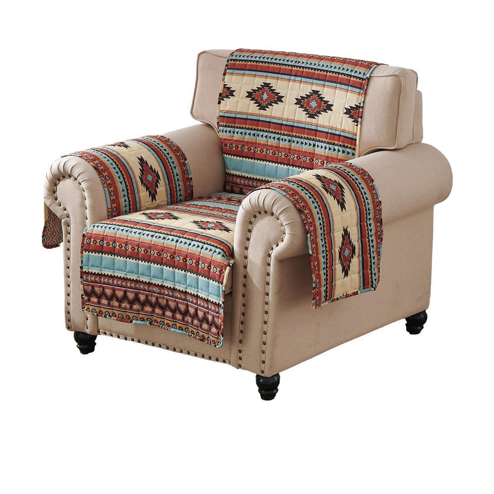 Linda 81 Inch Armchair Cover Polyester Fill Geometric Motifs Clay Brown By Casagear Home BM307095