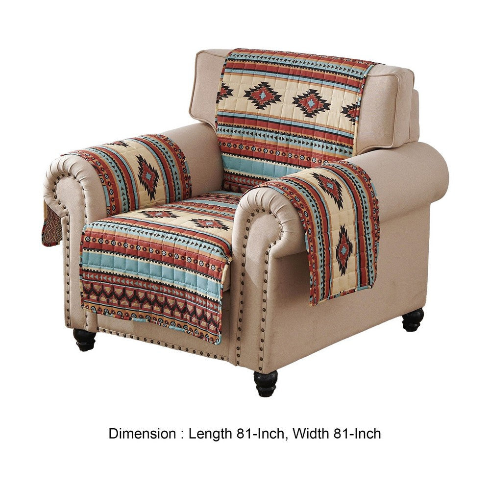 Linda 81 Inch Armchair Cover Polyester Fill Geometric Motifs Clay Brown By Casagear Home BM307095