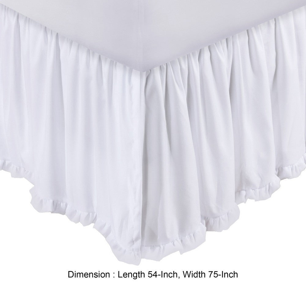 Mora Full Bed Skirt Polyester Platform Split Corners Ruffle Edge White By Casagear Home BM307098