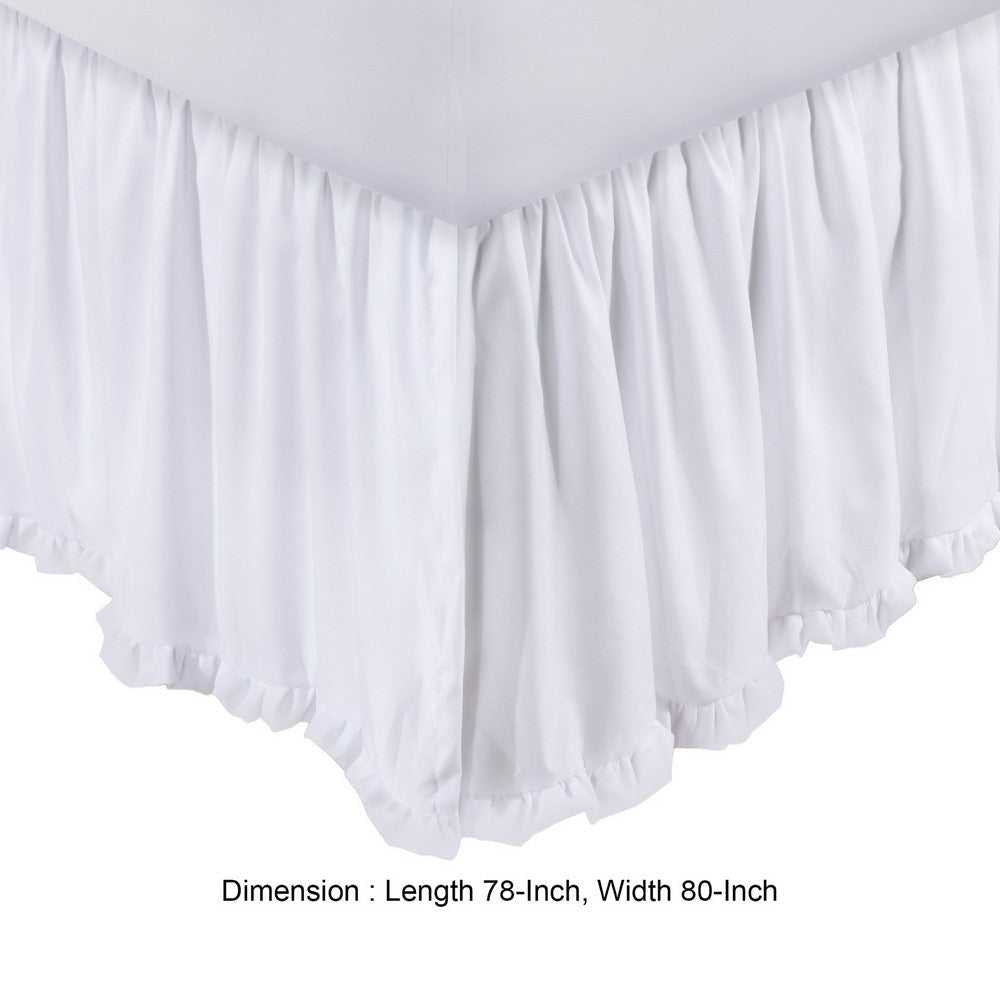 Mora King Bed Skirt Polyester Platform Split Corners Ruffle Edge White By Casagear Home BM307099