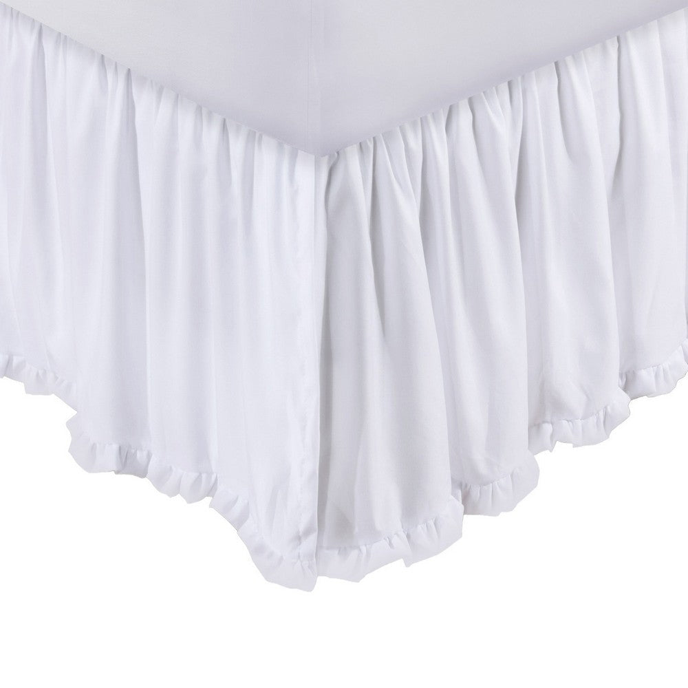 Mora Queen Bed Skirt, Polyester Platform, Ruffle Edge Split Corners, White  By Casagear Home