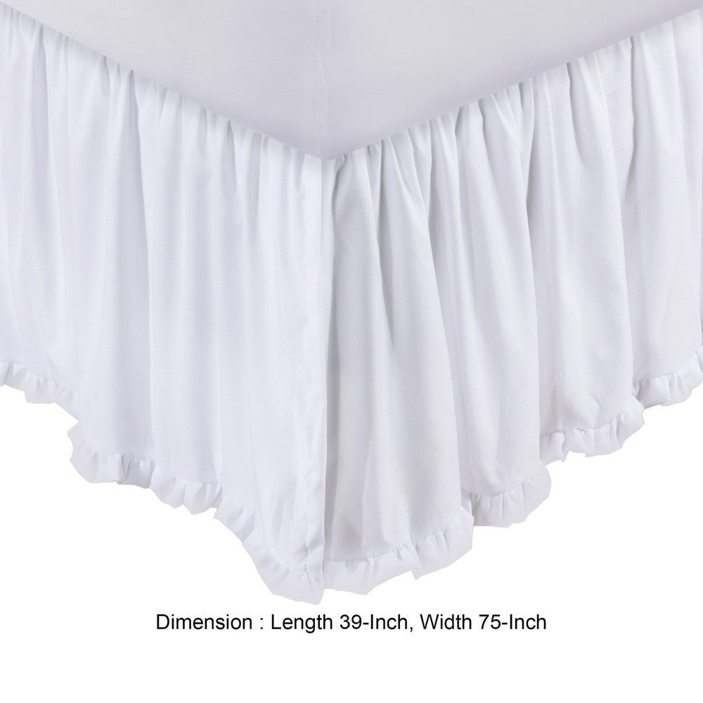 Mora Twin Bed Skirt Polyester Platform Split Corners Ruffle Edge White By Casagear Home BM307101