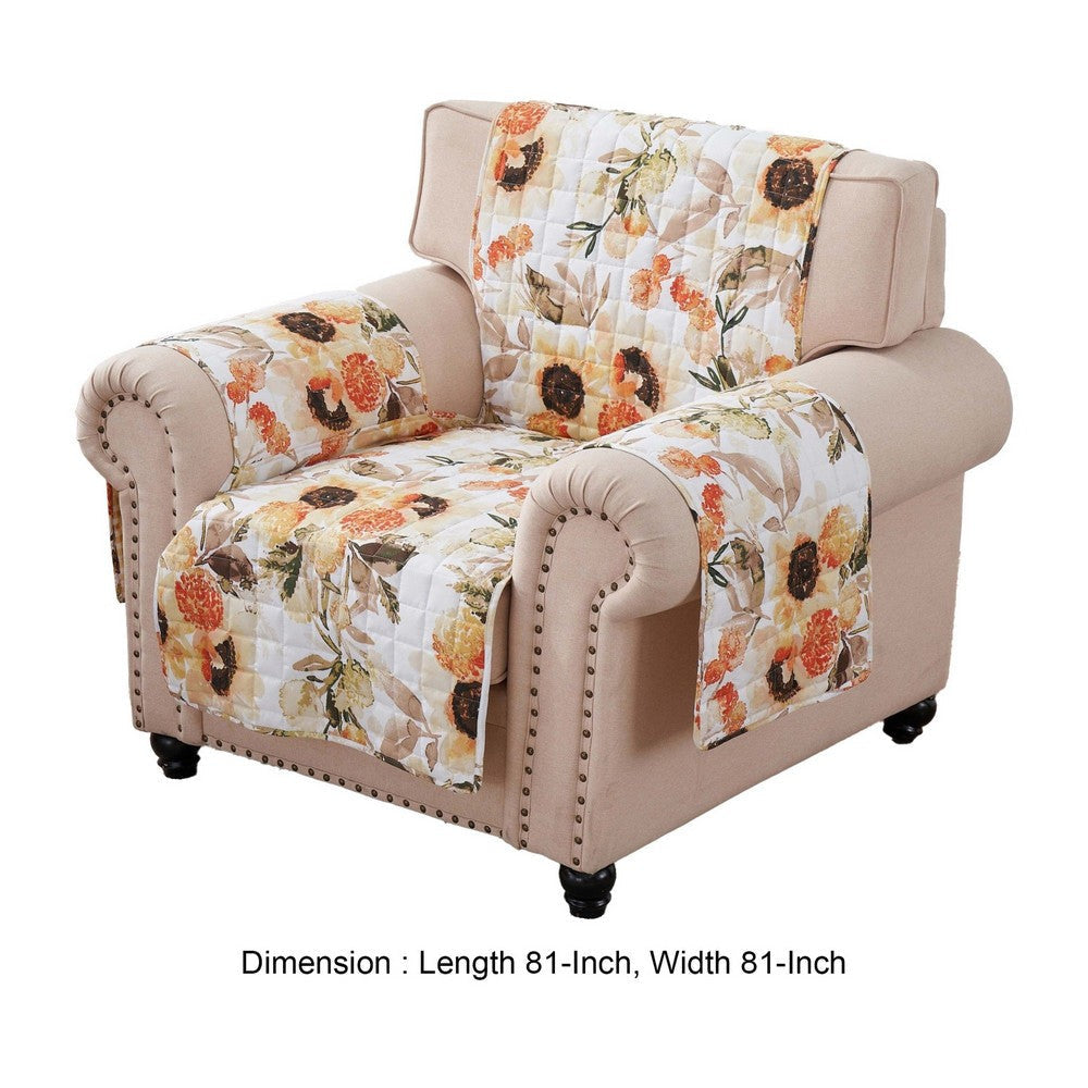 Kelsa 81 Inch Armchair Cover Polyester Fill Watercolor Sunflowers Gold By Casagear Home BM307102