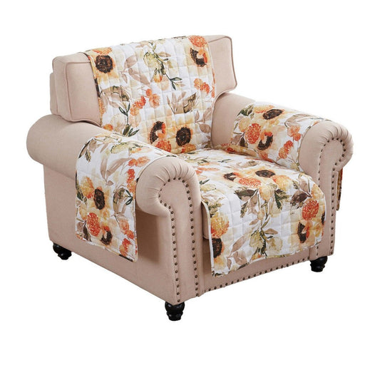 Kelsa 81 Inch Armchair Cover, Polyester Fill, Watercolor Sunflowers, Gold By Casagear Home