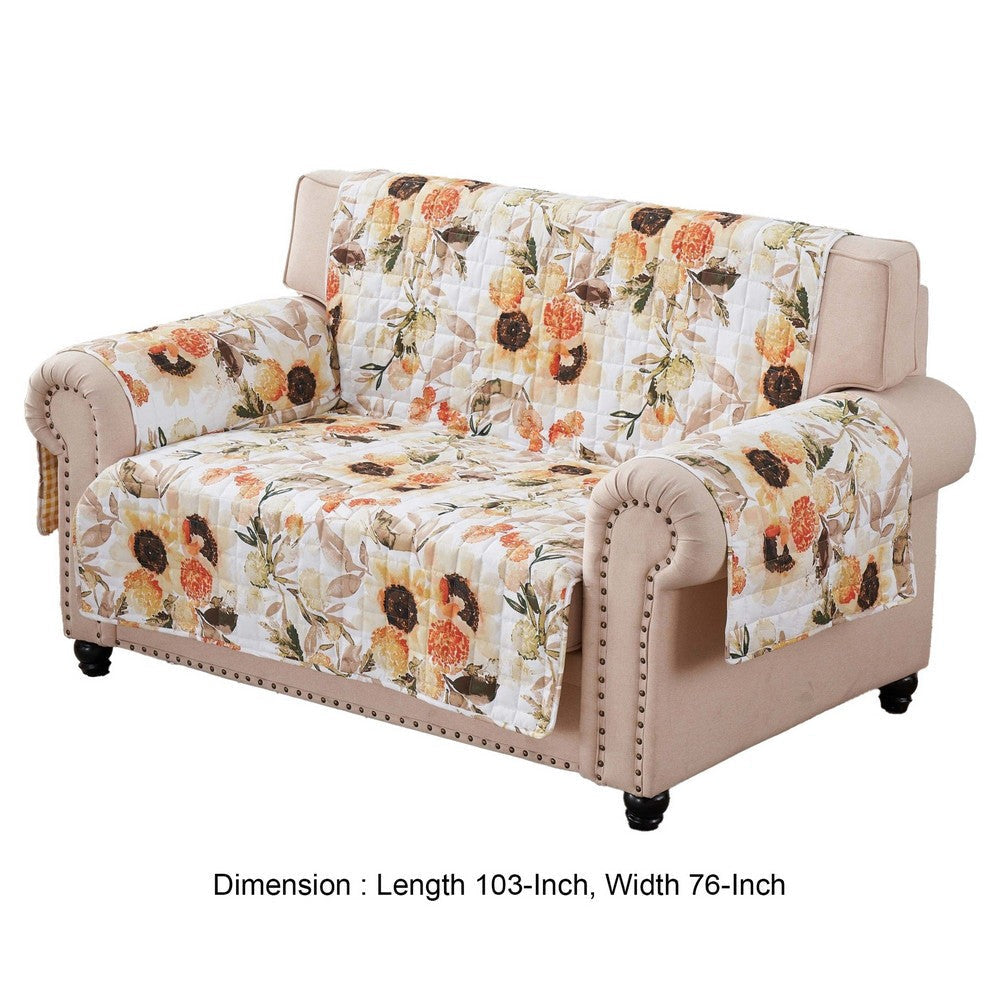 Kelsa 103 Inch Loveseat Cover Polyester Fill Watercolor Sunflowers Gold By Casagear Home BM307103