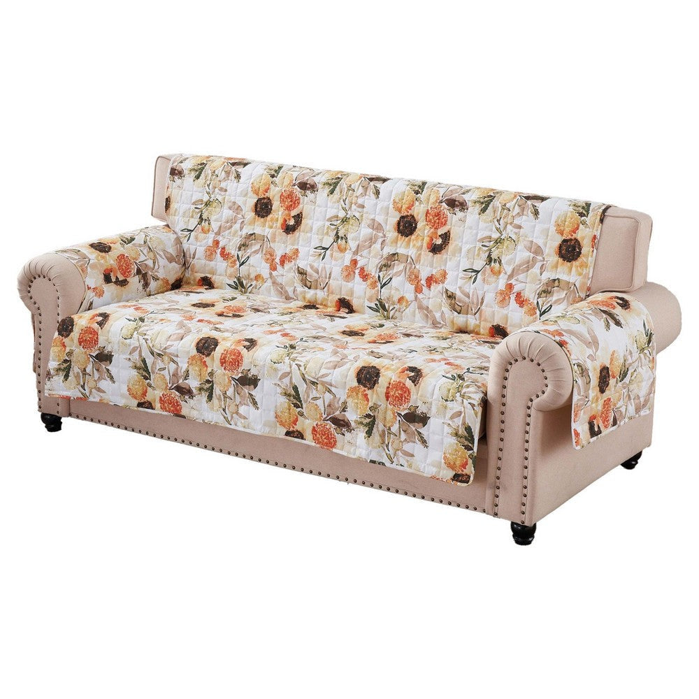 Kelsa 127 Inch Sofa Cover with Polyester Fill Watercolor Sunflowers Gold By Casagear Home BM307104