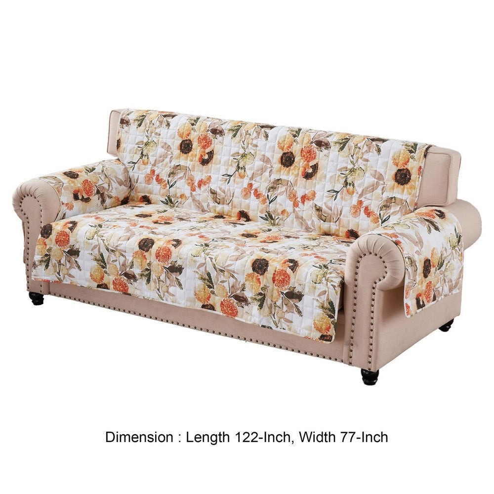 Kelsa 127 Inch Sofa Cover with Polyester Fill Watercolor Sunflowers Gold By Casagear Home BM307104