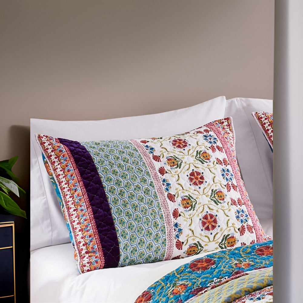 36 Inch Quilted King Pillow Sham, Cotton Fill, Medallion Print, Multicolor By Casagear Home