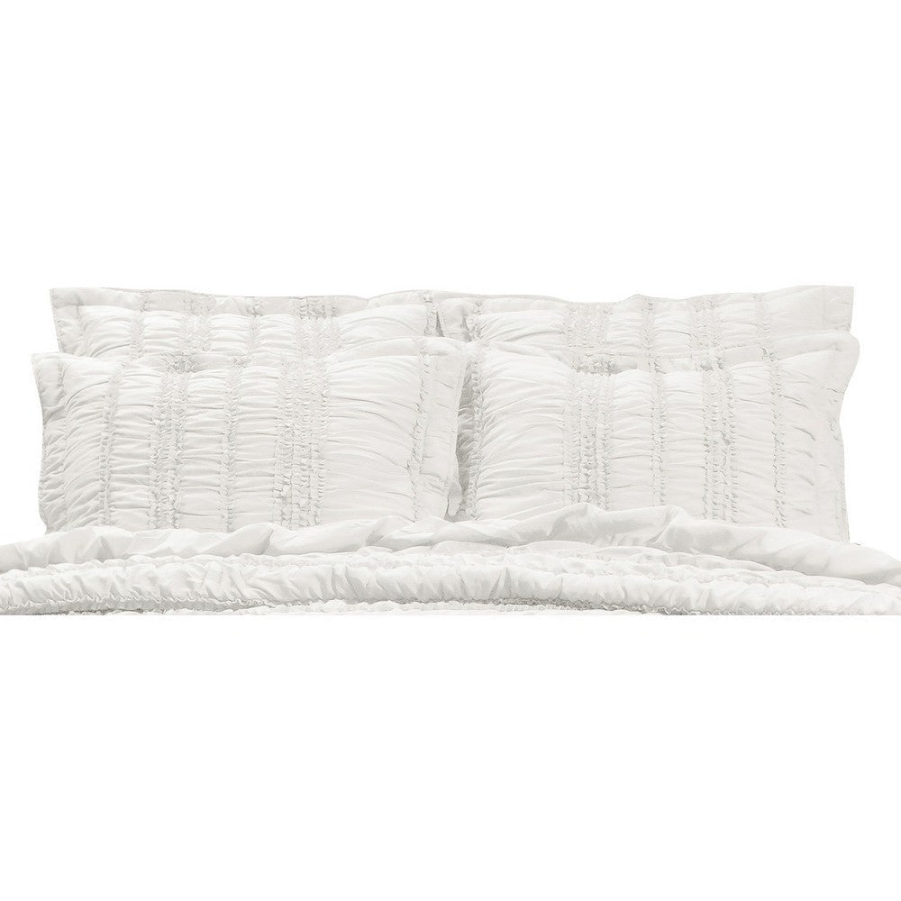 36 Inch Ruffled King Pillow Sham, Polyester Fill, Ruched White Microfiber By Casagear Home