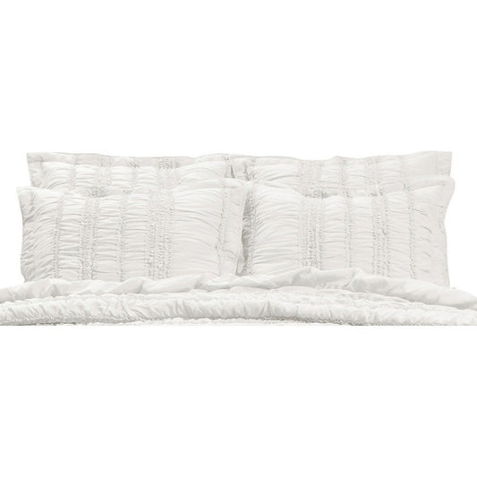 36 Inch Ruffled King Pillow Sham, Polyester Fill, Ruched White Microfiber By Casagear Home