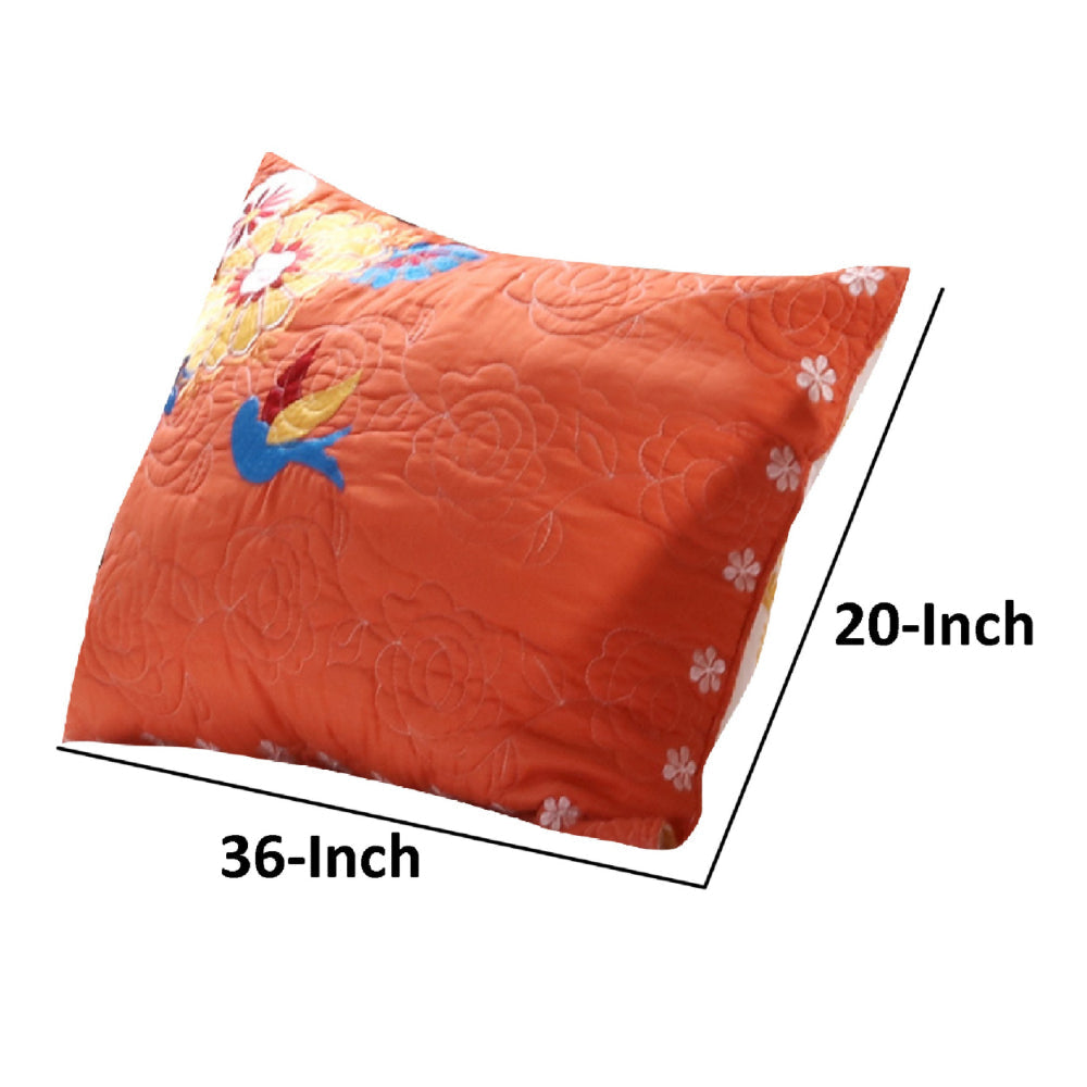 36 Inch Quilted King Pillow Sham Cotton Rich Fill Multicolor Embroidery By Casagear Home BM307109