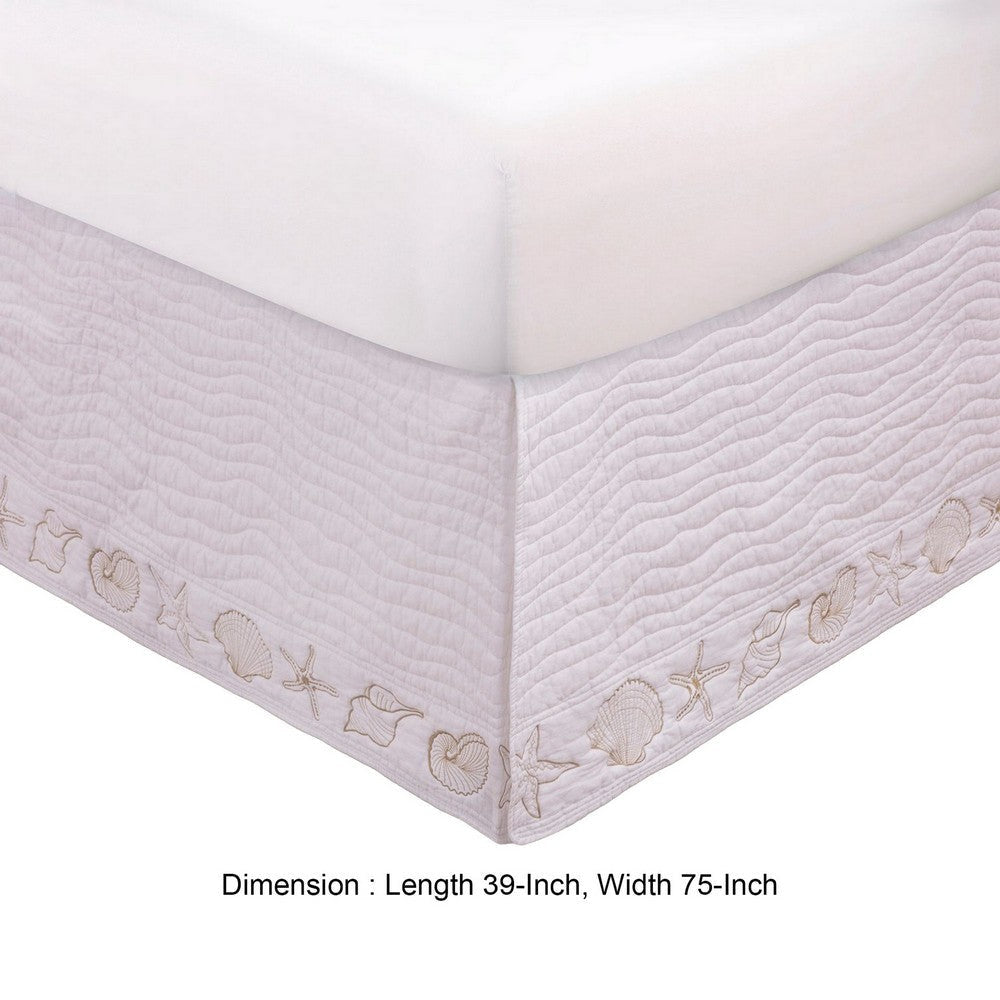 Sima Seashell Quilted Twin Bed Skirt Cotton Fill Triple Layered White By Casagear Home BM307110