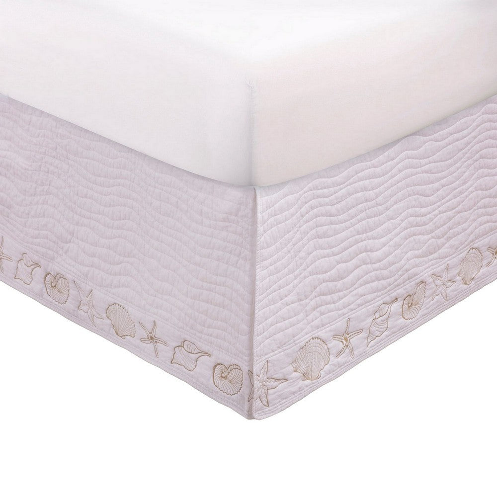 Sima Seashell Quilted Twin Bed Skirt, Cotton Fill, Triple Layered, White By Casagear Home