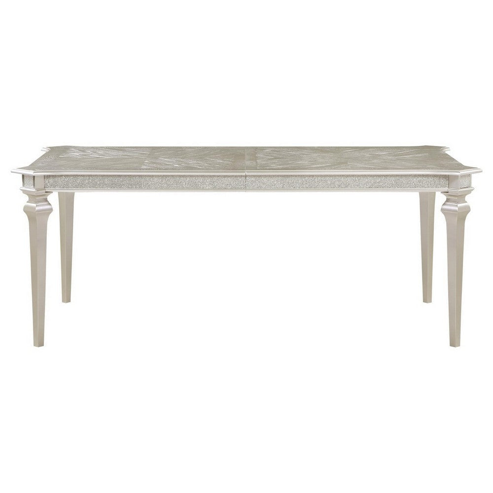 Nive 78- 96 Inch Dining Table with Extension Leaf Faux Diamond Inlay Silver By Casagear Home BM307114