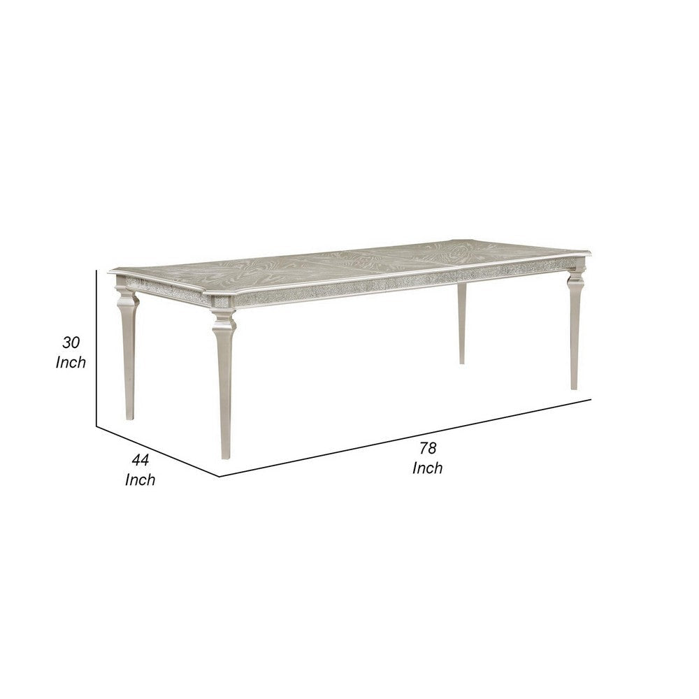 Nive 78- 96 Inch Dining Table with Extension Leaf Faux Diamond Inlay Silver By Casagear Home BM307114