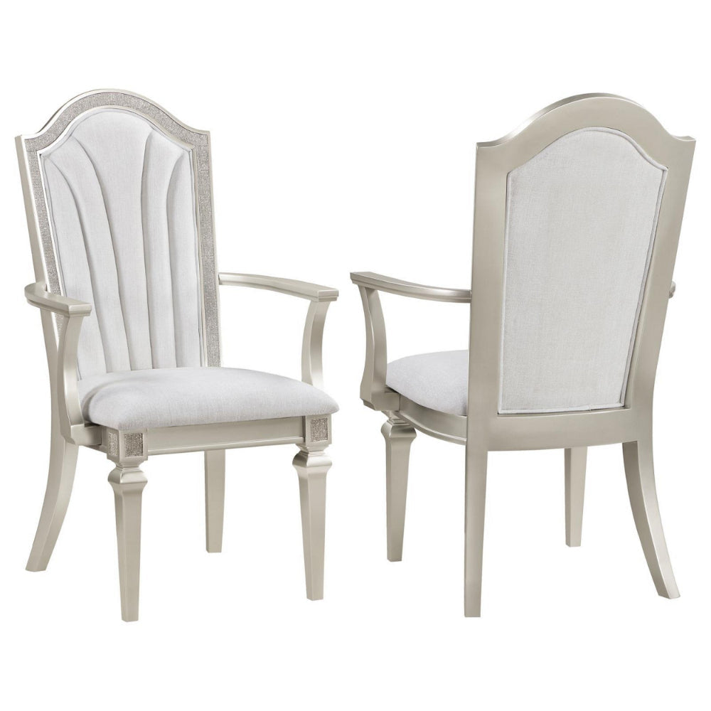 Nive 25 Inch Set of 2 Dining Armchairs Ivory Chenille Classic Silver By Casagear Home BM307116