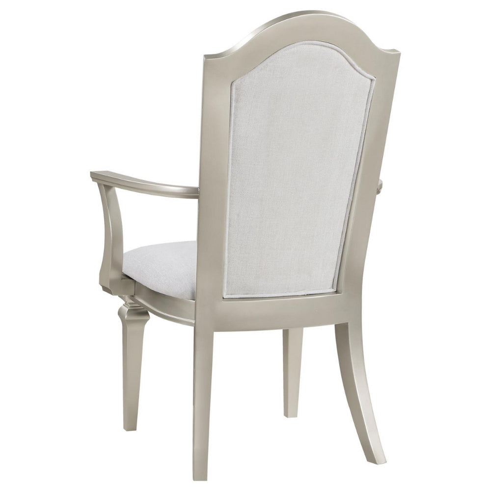 Nive 25 Inch Set of 2 Dining Armchairs Ivory Chenille Classic Silver By Casagear Home BM307116