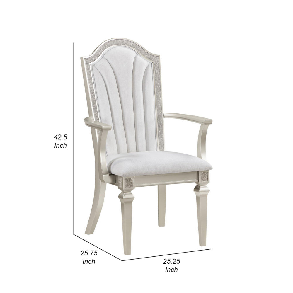 Nive 25 Inch Set of 2 Dining Armchairs Ivory Chenille Classic Silver By Casagear Home BM307116