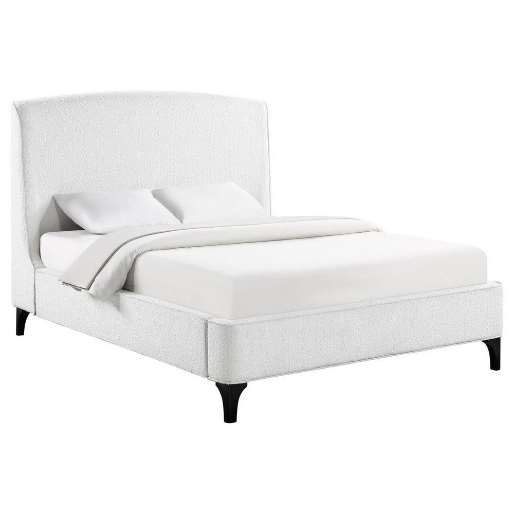 Mabe Queen Size Bed Wingback Curved Headboard White Fabric Upholstery By Casagear Home BM307119