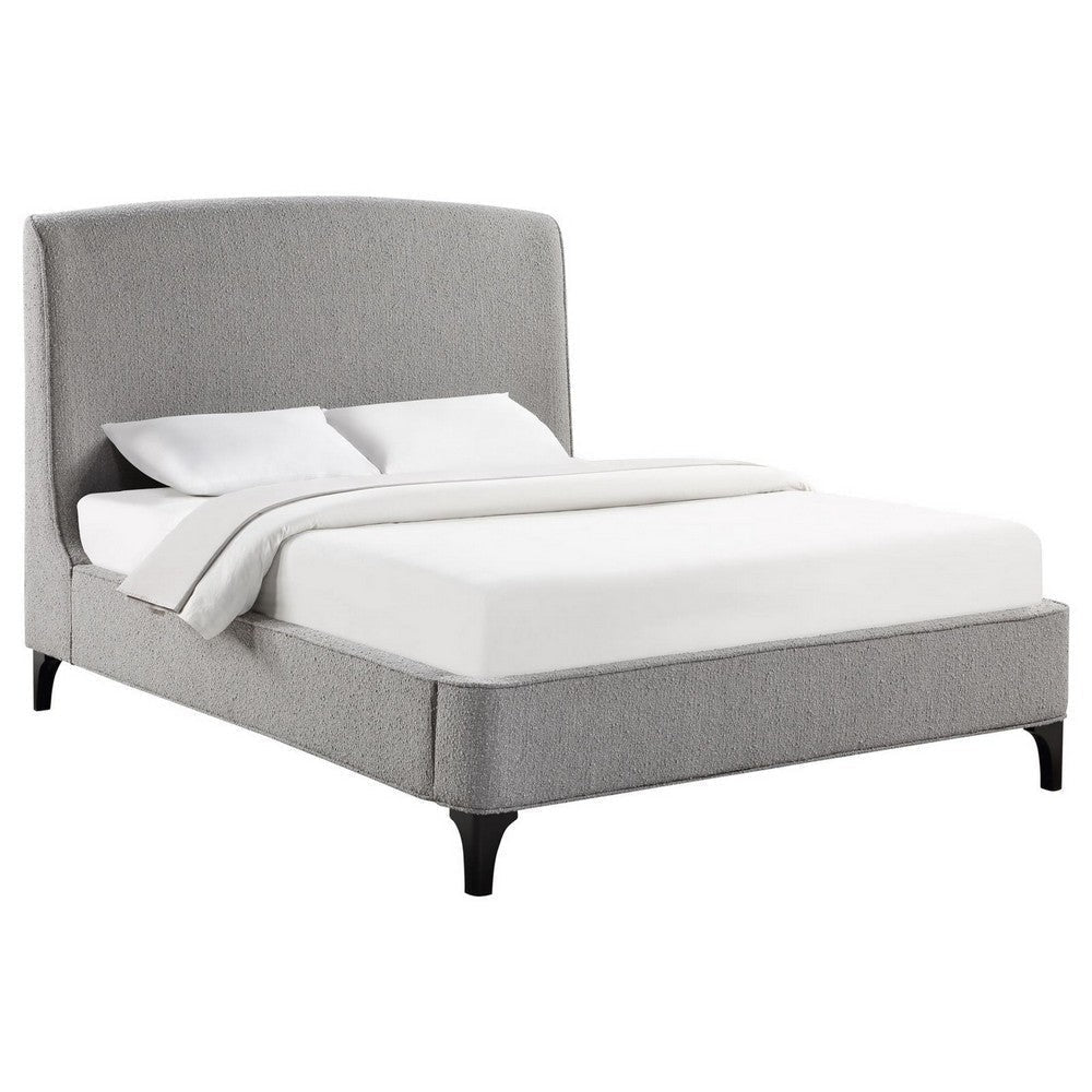 Mabe King Size Bed Curved Panel Headboard Soft Gray Fabric Upholstered By Casagear Home BM307122