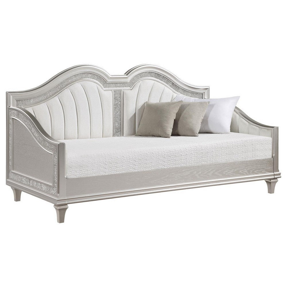 Nive Twin Daybed Classic Faux Diamond Silver Ivory Fabric Upholstered By Casagear Home BM307127