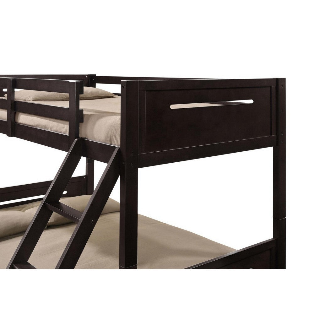 Amey Twin over Full Bunk Bed Guard Rails Attached Ladder Brown Wood By Casagear Home BM307131