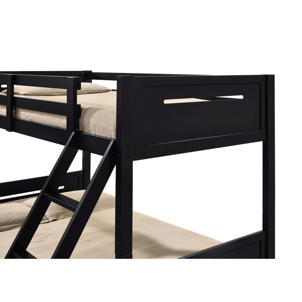 Amey Twin over Full Bunk Bed Guard Rails Attached Ladder Black Wood By Casagear Home BM307132