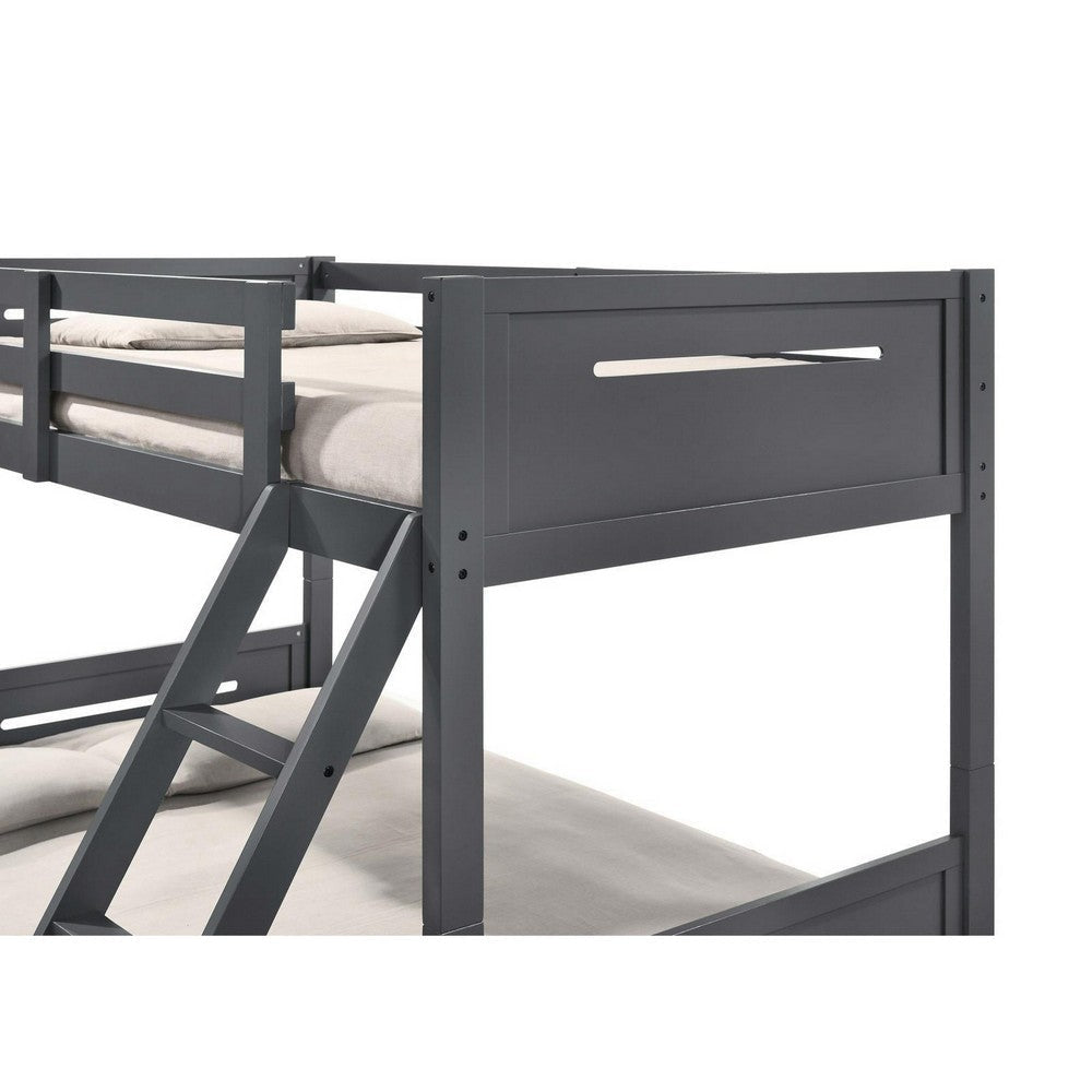 Amey Twin over Full Bunk Bed Guard Rails Attached Ladder Gray Wood By Casagear Home BM307134