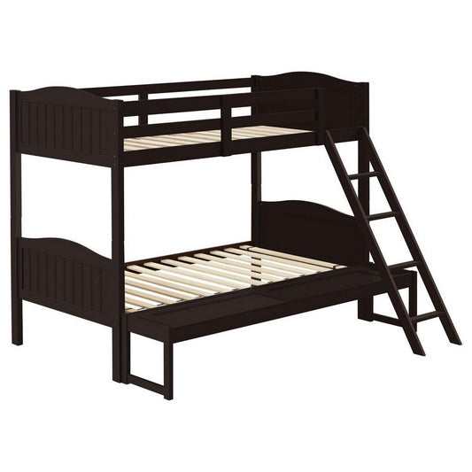 Laro Twin over Full Bunk Bed, Attached Ladder, Guard Rails, Brown Wood By Casagear Home